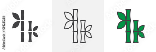 Bamboo icon collection in black and white and colored style