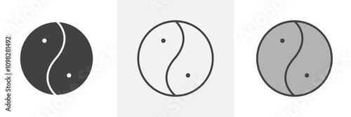 Yin yang icon collection in black and white and colored style