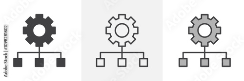 Workflow process icon collection in black and white and colored style