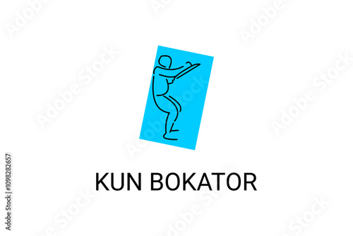 Traditional martial art from Cambodia "kun bokator".  sport vector line icon. sportman, fighting stance with bamboo shield. sport pictogram illustration.