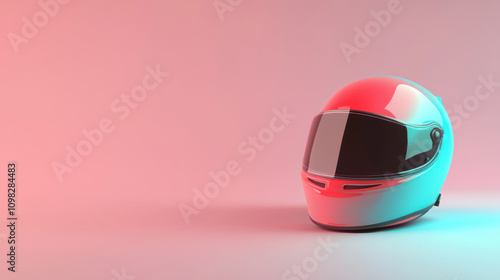 3D racing helmet design in vibrant pastel colors, showcasing sleek lines and modern aesthetics. Perfect for motorsport enthusiasts and graphic design projects photo