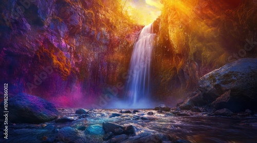 Wallpaper Mural Enchanted Waterfall: A Dreamlike Cascade in a Vibrant, Colorful Canyon Torontodigital.ca