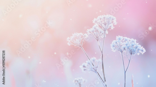 Minimalist winter background with soft frosty textures and delicate snowflakes