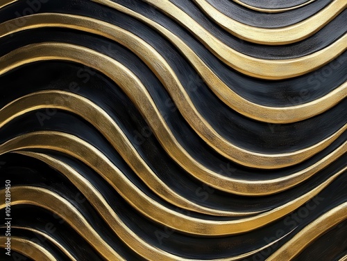 Wallpaper Mural abstract design featuring wavy lines in gold and black, creating a modern, sophisticated visual with a luxurious feel, perfect for backgrounds and contemporary art displays Torontodigital.ca