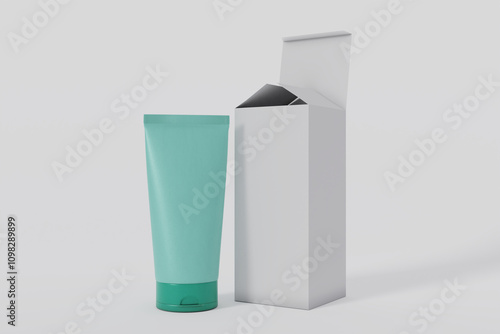 Elegant cosmetic liquid one bottle with a white background. 3D render of a beautiful cosmetic template for advertising. Makeup product brand and logo design branding V9 photo