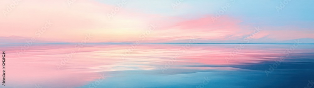 Fototapeta premium Serene seascape at dawn with pastel hues reflecting on calm waters.