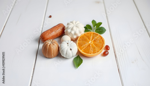 Set of allergic food isolated on white wood isolated highlighted by white, png photo