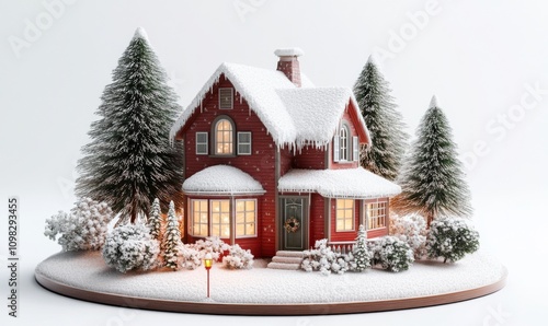 a christmas house in loving style, plain white background photo