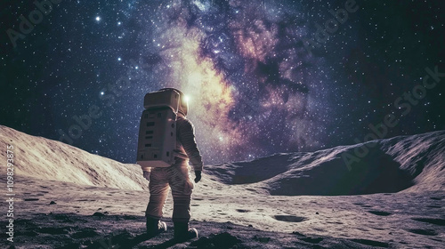 Astronaut silhouette admires the breathtaking Milky Way from the Moon's surface photo