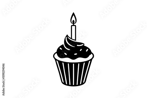 Cupcake with Candle Silhouette Vector for Birthday Celebrations