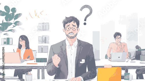 Angry Office Man Navigating Workplace Stress and Managing Emotions Vector flat cartoon 
Art & Illustration