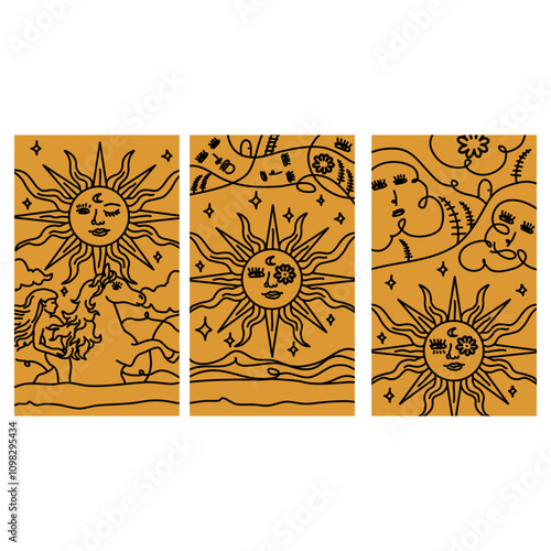 Hand draw abstract continuous line aesthetic line art