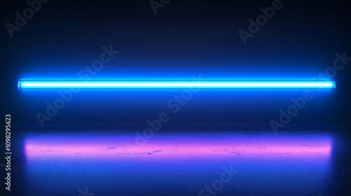 Mesmerizing blue neon light trails dancing across a darkened high tech backdrop creating a captivating futuristic atmosphere with open space for text or graphics photo