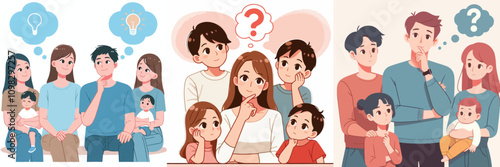 young family vector set thinking about the future