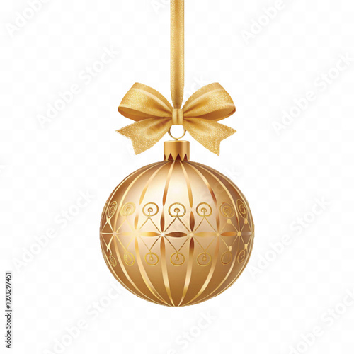 abstract 3d christmas ornament balls on ribbon with bow isolated on a white background