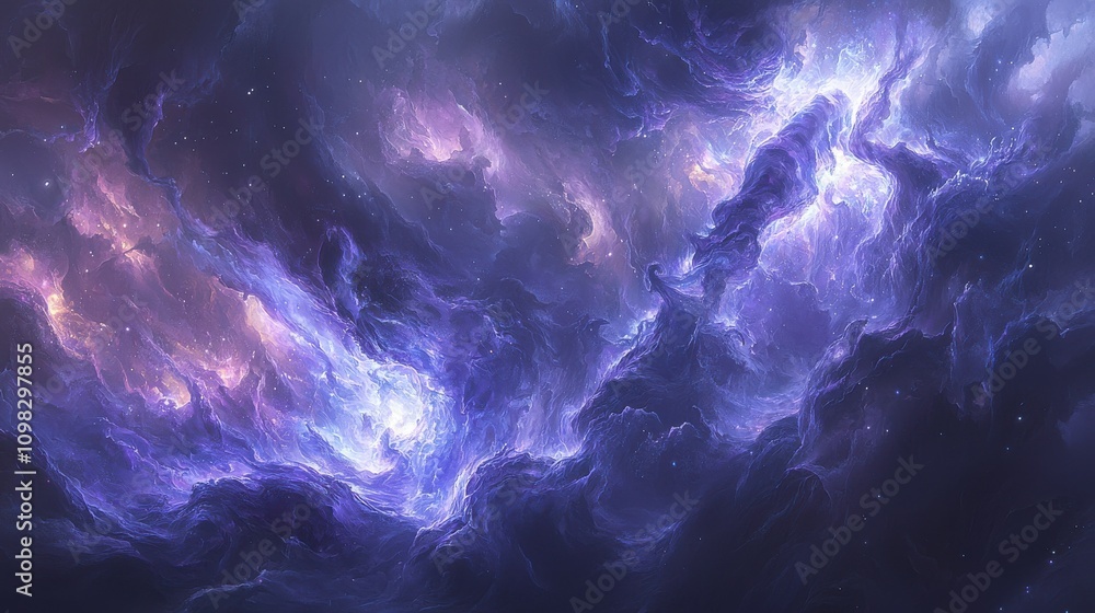 Obraz premium Cosmic nebula exploration outer space digital art ethereal atmosphere wide-angle view celestial beauty