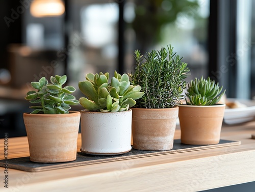 A holiday party with ecoconscious decor, including potted plants in reused pots as centerpieces