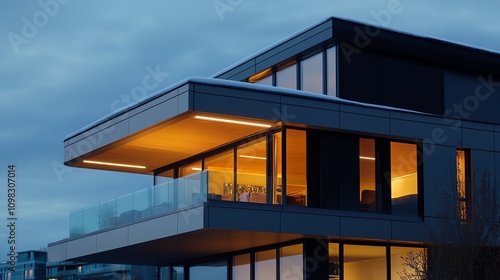 Wallpaper Mural A snowdusted solar panel array on the roof of a modern home with warm light glowing from the windows Torontodigital.ca