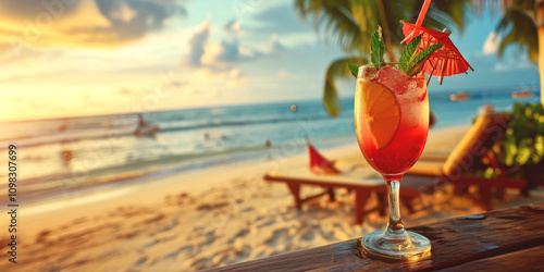Cool cocktails on the beach Generative AI