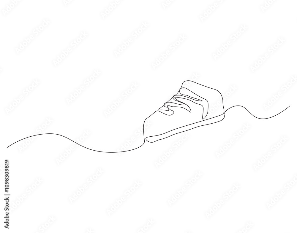 Obraz premium Slice of Cake Continuous Line. Continuous one line drawing pastry cutlet dish with cherry. Dessert concept. Single line draw vector