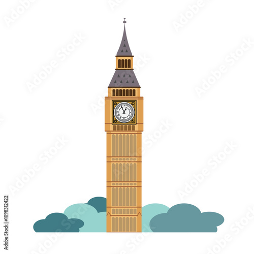 vector illustration London big ben building . isolated background. travel location