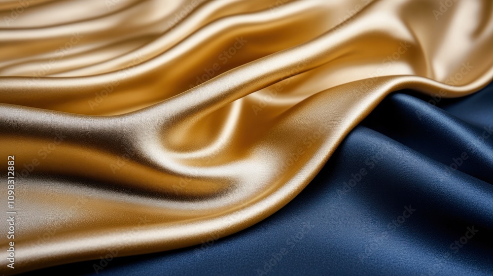 Fototapeta premium Close-up of golden and blue satin fabric.