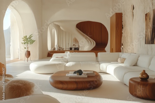 ui/ux design 3d living room with white and wood accessories image for a landing page