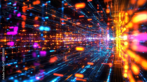 Wallpaper Mural Floating data shards, fragmented and glowing in neon hues, with a sense of movement and digital disruption Torontodigital.ca