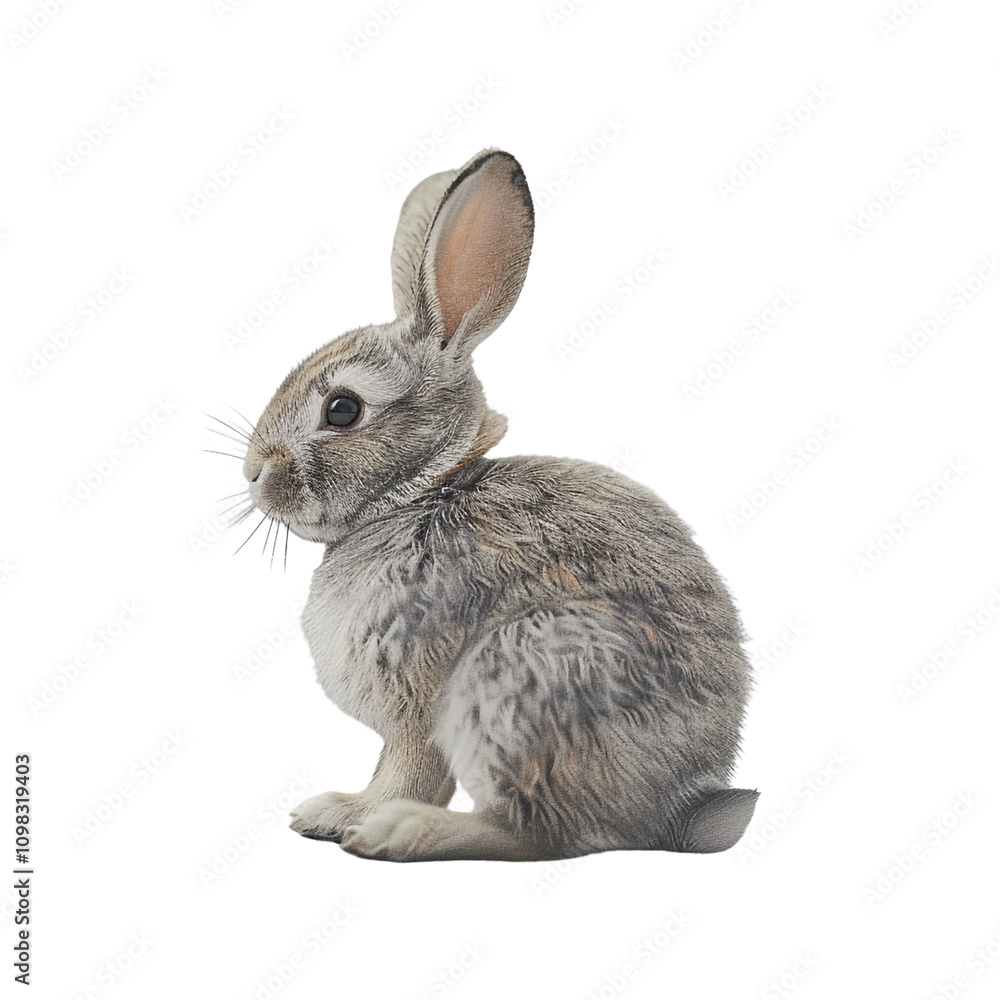 Obraz premium Cute Rabbit Sitting on White Background