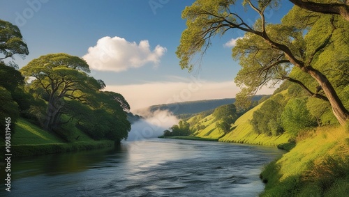 Beautiful nature landscape with river and vegetation