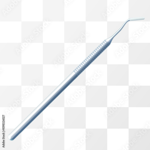 Periodontal scaler, Tooth cleaning pick icon, isolated on transparent background. Steel dental tool. Realistic 3d vector illustration element design