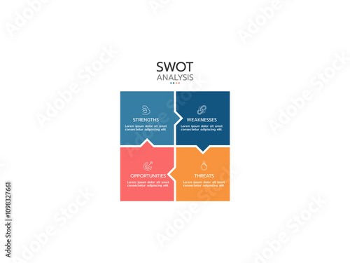 SWOT analysis concept with big boxed banner table information for infographic template banner with four icons and list information.