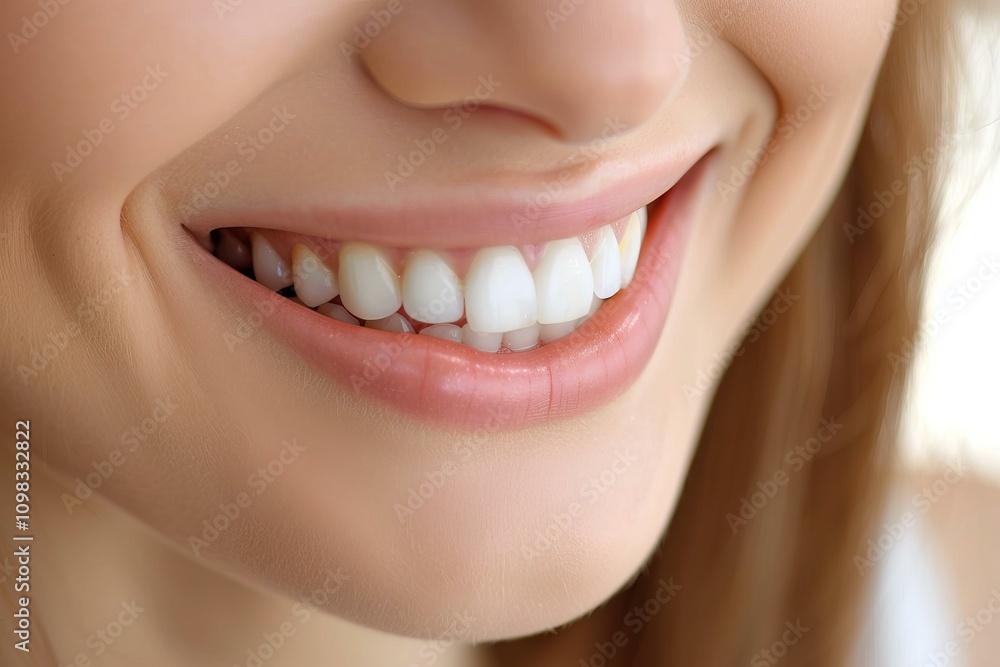 Fototapeta premium Woman smiling showing perfect teeth and healthy gums
