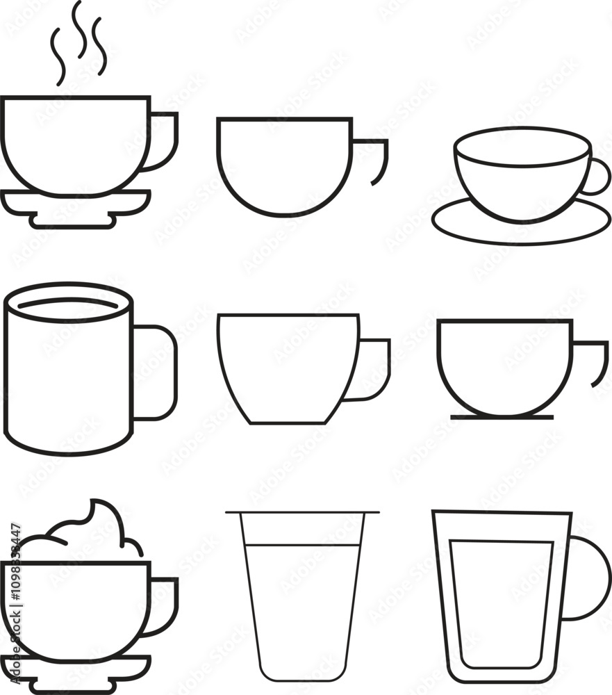 Fototapeta premium Cup coffee icon. Silhouette tea cup symbol, espresso sign in vector flat. Coffee cup icon flat set, pack, collection. Vector illustration symbol and bonus pictogram.