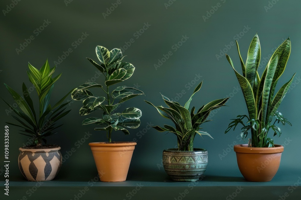 Fototapeta premium Potted plants creating a green atmosphere on a shelf