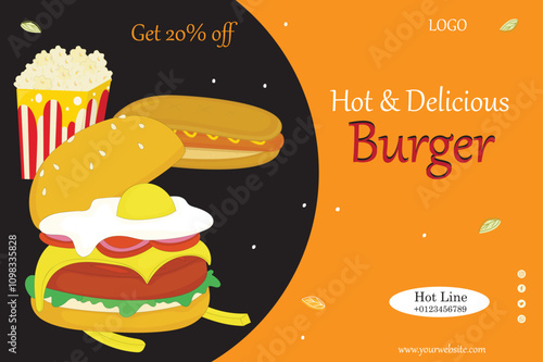 Social media post banner template for burger foods and restaurant