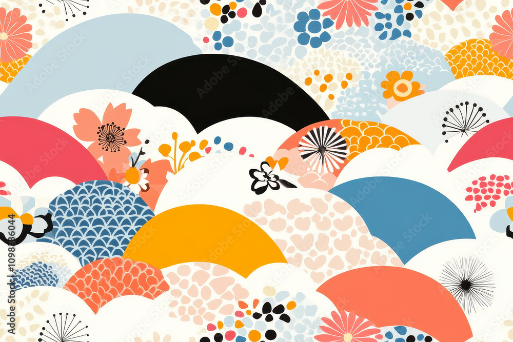 Fototapeta premium Colorful seamless Japanese pattern with floral elements for New Year's celebration