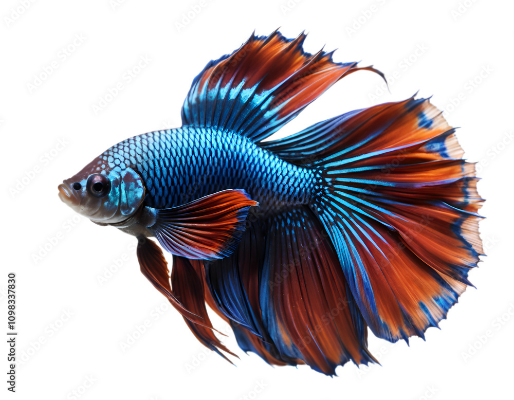Fototapeta premium Betta fish (siamese fighting fish) isolated on white background. Suitable for marketing or business purposes. PNG file
