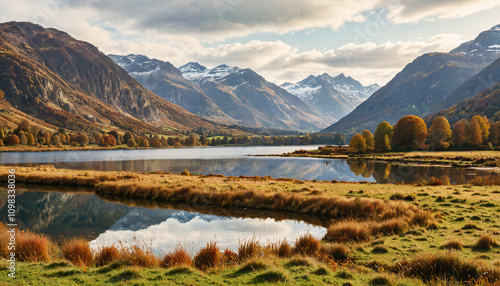 Vue sur les montagnes et le lac à l'automne photo