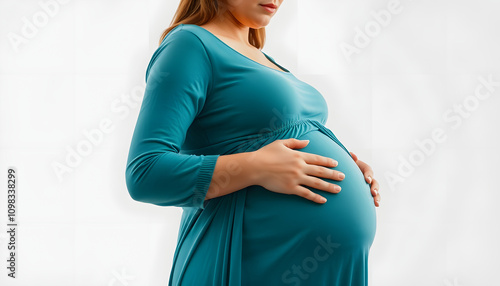 Portrait of Beautiful pregnant woman maternity concept isolated highlighted by white, png photo