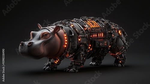 Cybernetic Hippopotamus: 3D Render of a Futuristic Robotic Animal AI Generated photo