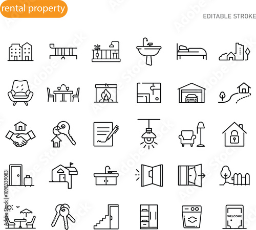 Rental Property Icons House, Apartment, Lease, Amenities, Key