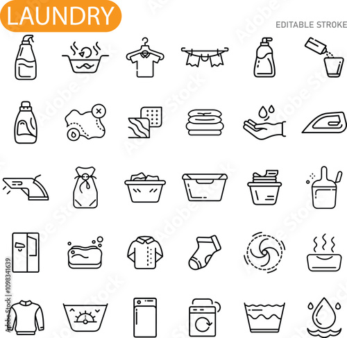Laundry Icons Washing, Drying, Cleaning, Ironing, Clothes Care