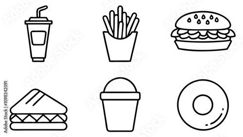 Fast Food and Drink Icon Collection – Vector Set, Delicious Fast Food & Drink item design