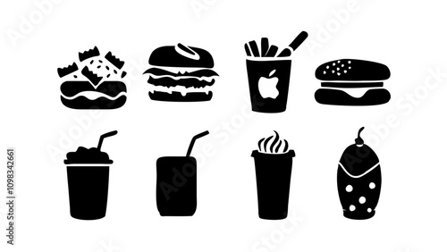 Fast Food and Drink Icon Collection – Vector Set, Delicious Fast Food & Drink item design