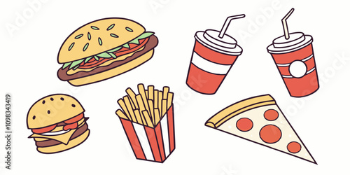 Fast Food and Drink Icon Collection – Vector Set, Delicious Fast Food & Drink  item design