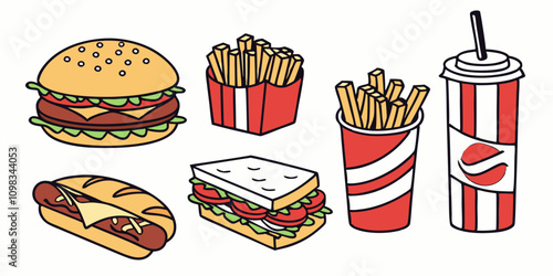 Fast Food and Drink Icon Collection – Vector Set, Delicious Fast Food & Drink  item design photo