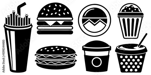 Fast Food and Drink Icon Collection – Vector Set, Delicious Fast Food & Drink  item design photo