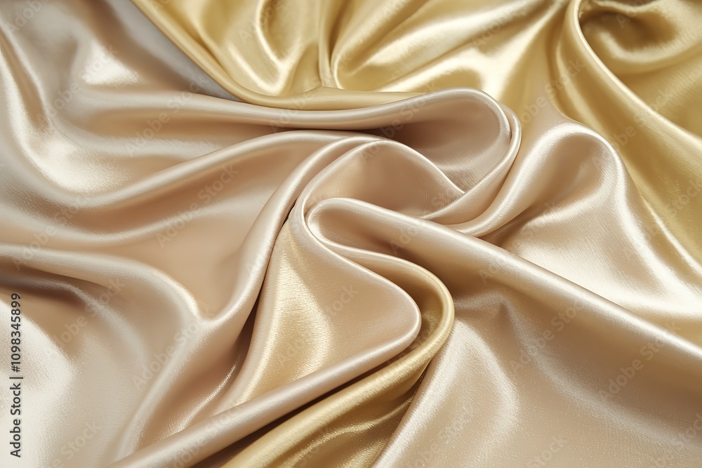 Fototapeta premium A close-up view of flowing, silky fabric in varying shades of beige and gold.