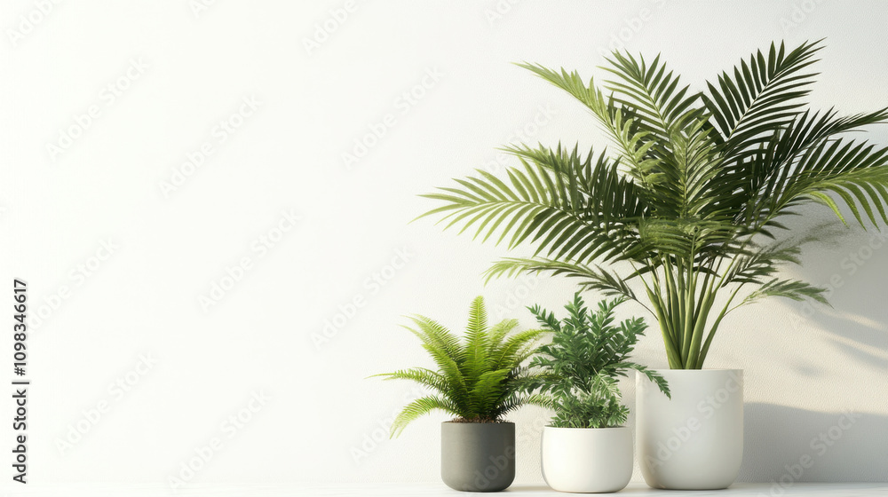Obraz premium Potted plants in modern style for interior design or wallpaper.